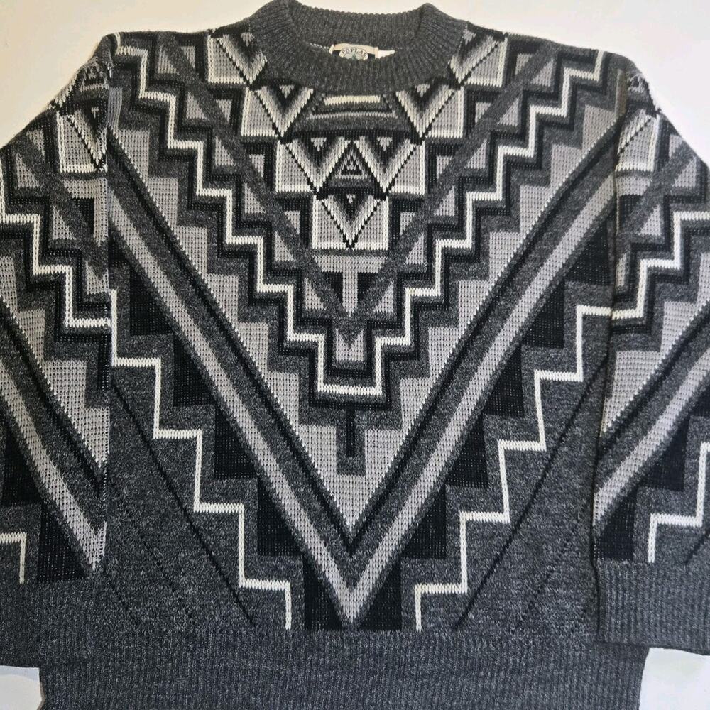 📐 VINTAGE 90'S POPLAR CLASSICS SIZE M "GRANDMA" GEOMETRIC KNIT SWEATER 📐